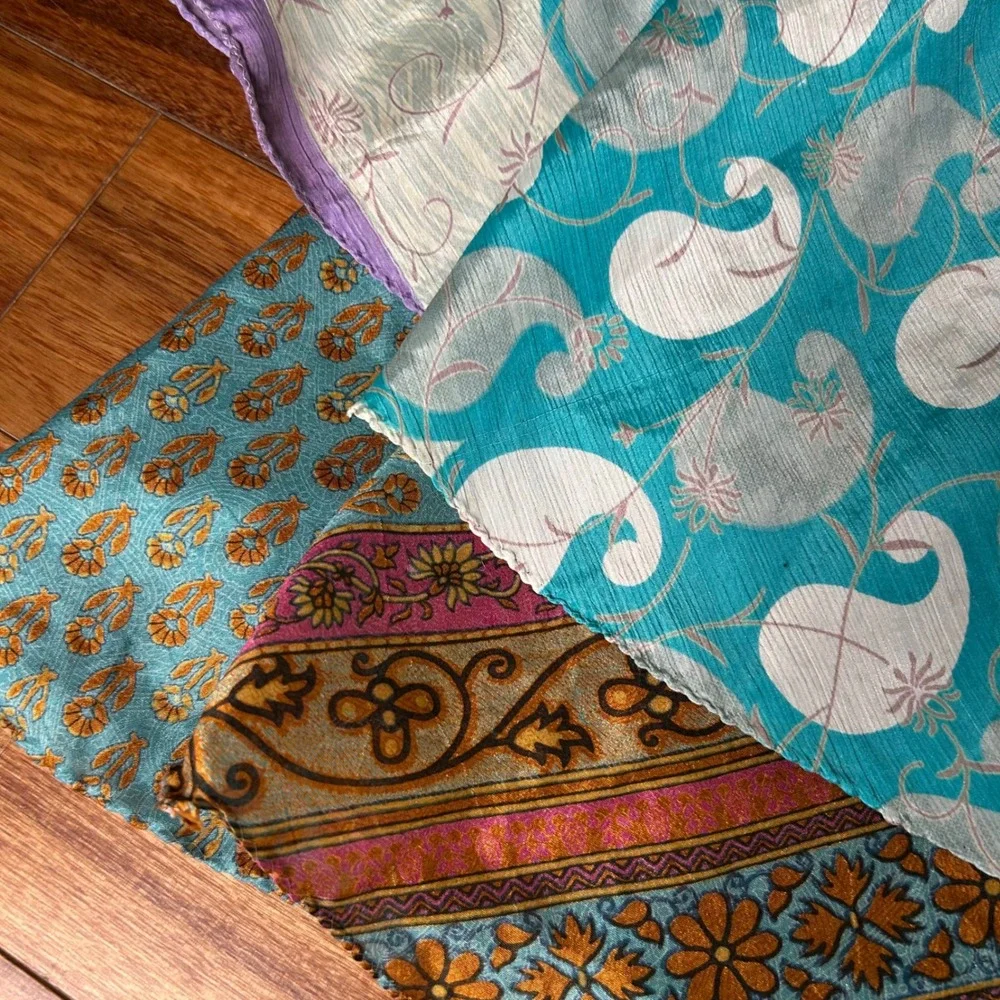 Vintage Silk Sari Wrap Skirt indie Paisley Floral Boho Maxi unique - Picture 2 of 7